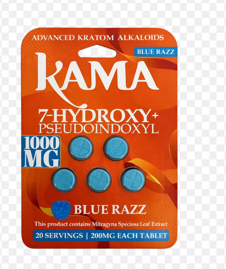 Kama Pseudoindoxyl + 7OH Kratom Extract Tablets Blue Razz 1000mg – 5ct (200mg/tab)